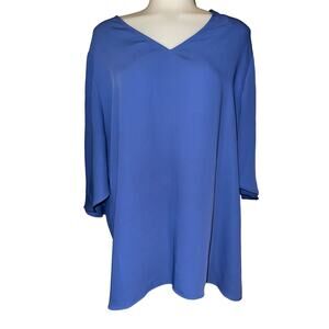Chico’s Women’s Size 2 Blouse Tunic Top Blue V-Neck Bell Sleeve Polyeste